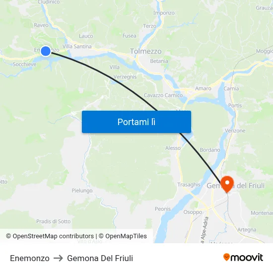 Enemonzo to Gemona Del Friuli map