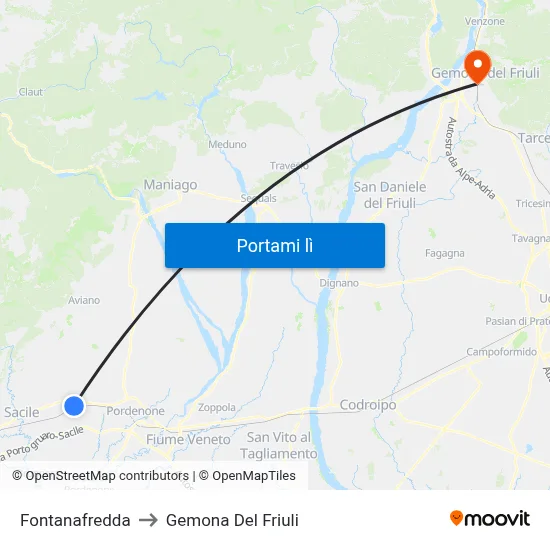 Fontanafredda to Gemona Del Friuli map