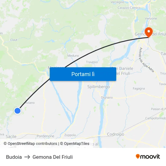 Budoia to Gemona Del Friuli map
