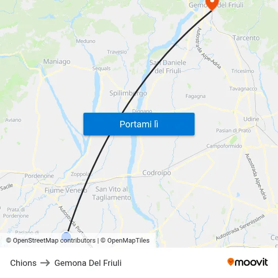 Chions to Gemona Del Friuli map