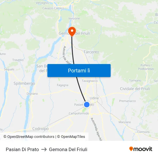 Pasian Di Prato to Gemona Del Friuli map