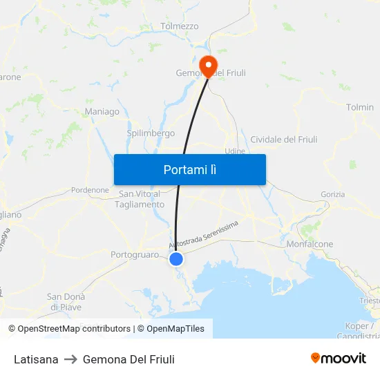Latisana to Gemona Del Friuli map