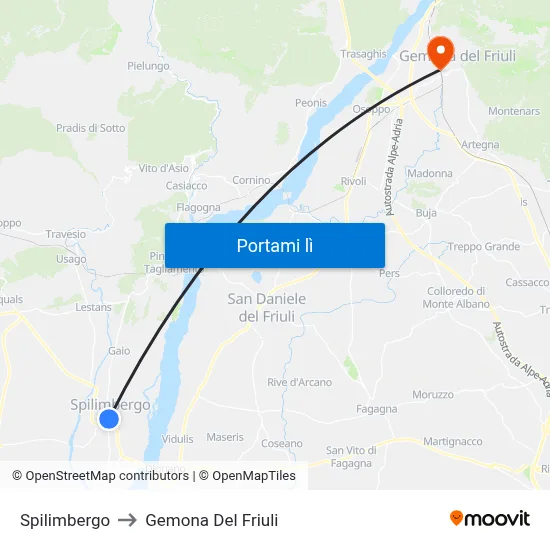Spilimbergo to Gemona Del Friuli map