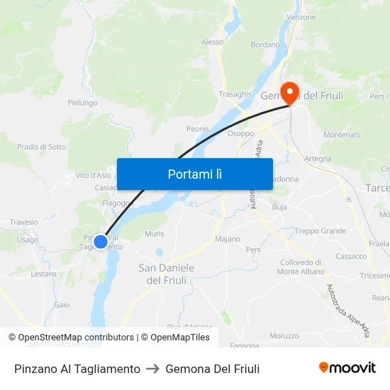 Pinzano Al Tagliamento to Gemona Del Friuli map