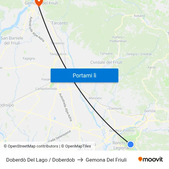 Doberdò Del Lago / Doberdob to Gemona Del Friuli map