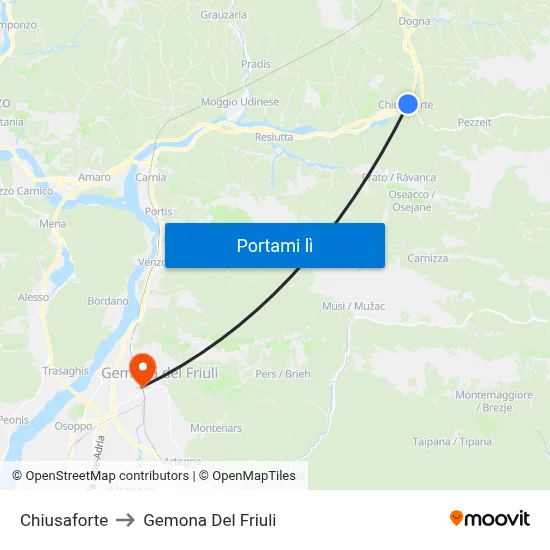 Chiusaforte to Gemona Del Friuli map