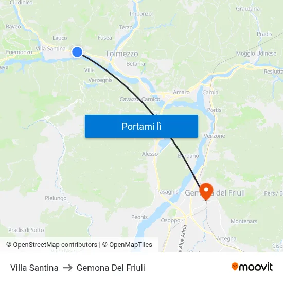 Villa Santina to Gemona Del Friuli map