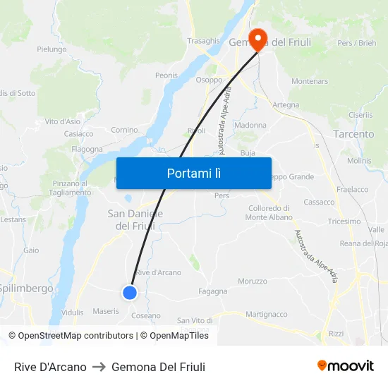 Rive D'Arcano to Gemona Del Friuli map