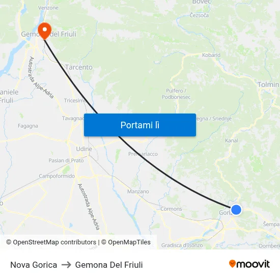Nova Gorica to Gemona Del Friuli map