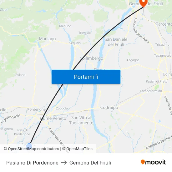 Pasiano Di Pordenone to Gemona Del Friuli map
