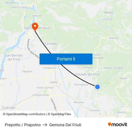 Prepotto / Prapotno to Gemona Del Friuli map