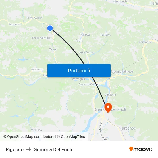 Rigolato to Gemona Del Friuli map