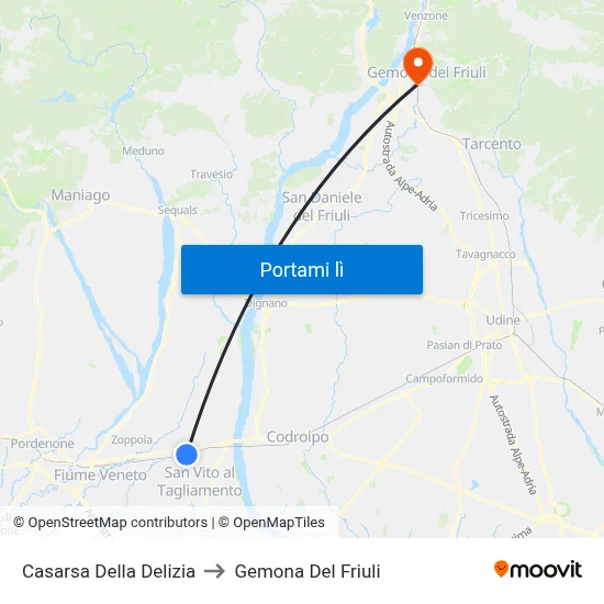 Casarsa Della Delizia to Gemona Del Friuli map