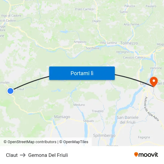 Claut to Gemona Del Friuli map