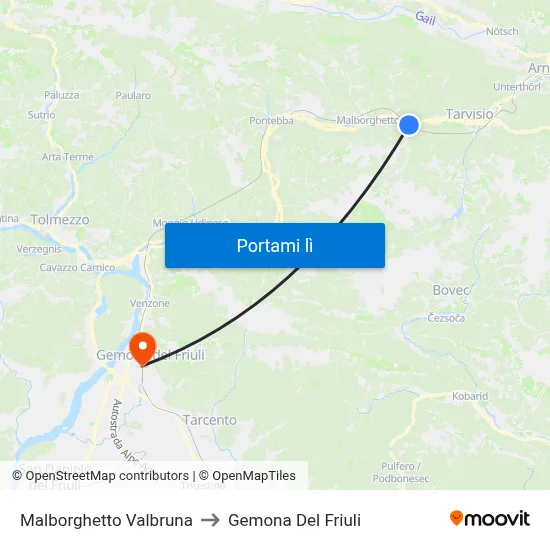Malborghetto Valbruna to Gemona Del Friuli map