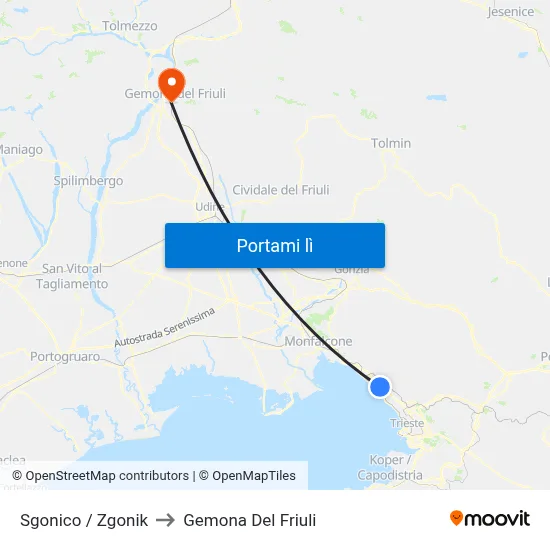 Sgonico / Zgonik to Gemona Del Friuli map