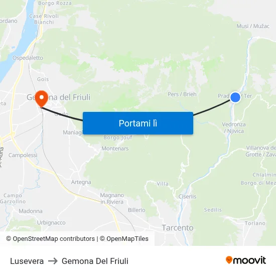 Lusevera to Gemona Del Friuli map