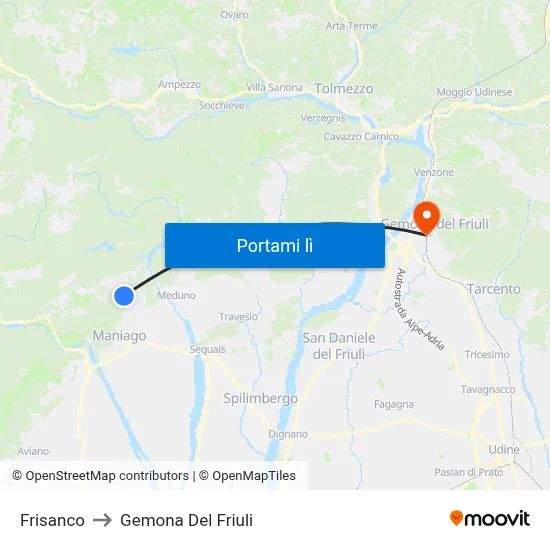 Frisanco to Gemona Del Friuli map