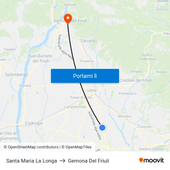 Santa Maria La Longa to Gemona Del Friuli map