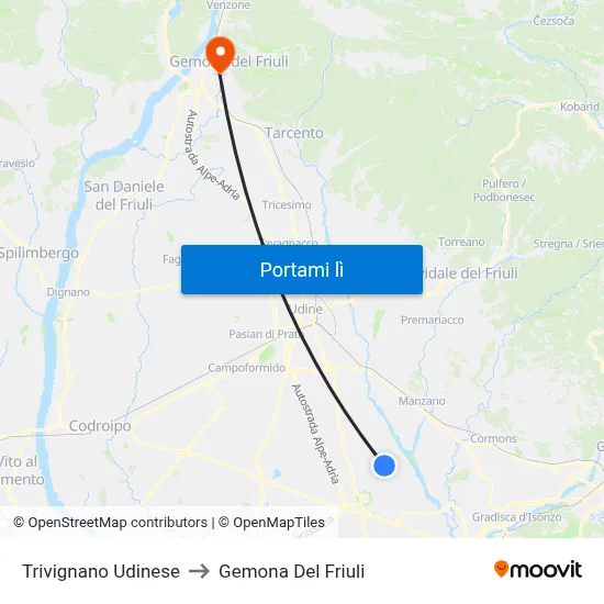 Trivignano Udinese to Gemona Del Friuli map