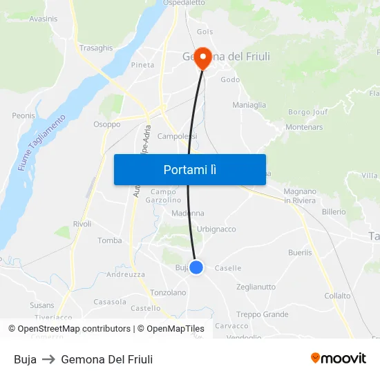 Buja to Gemona Del Friuli map