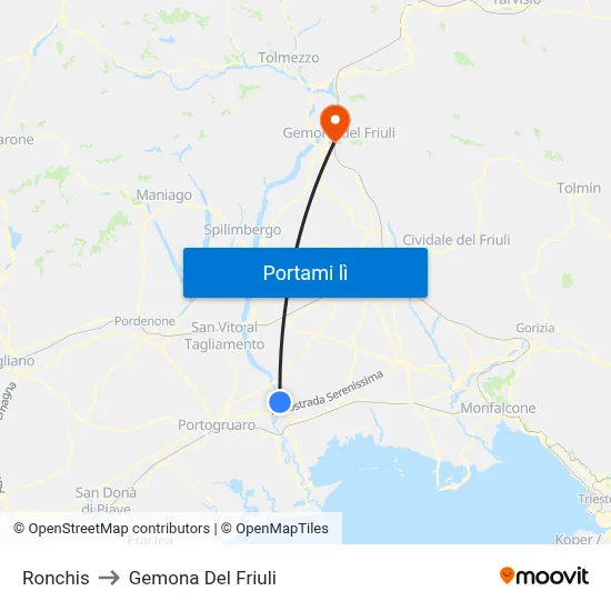Ronchis to Gemona Del Friuli map