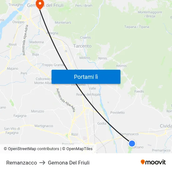 Remanzacco to Gemona Del Friuli map