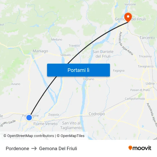 Pordenone to Gemona Del Friuli map