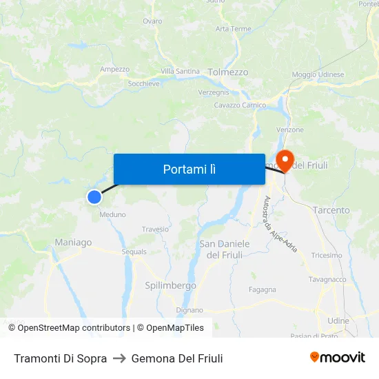Tramonti Di Sopra to Gemona Del Friuli map