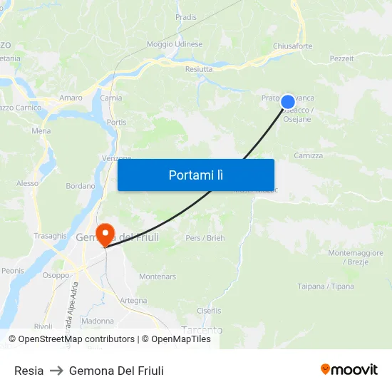 Resia to Gemona Del Friuli map