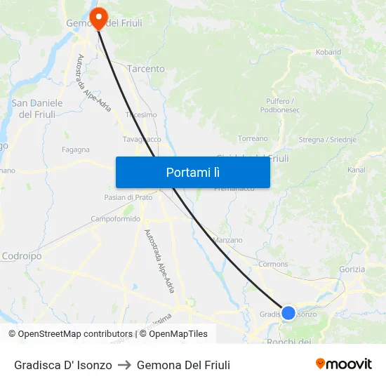 Gradisca D' Isonzo to Gemona Del Friuli map