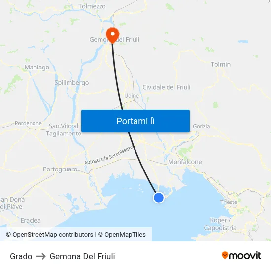 Grado to Gemona Del Friuli map