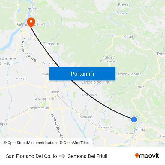San Floriano Del Collio to Gemona Del Friuli map
