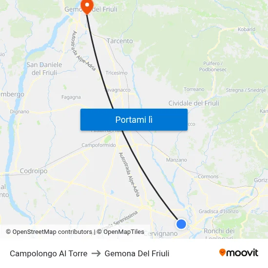 Campolongo Al Torre to Gemona Del Friuli map