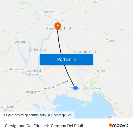 Cervignano Del Friuli to Gemona Del Friuli map