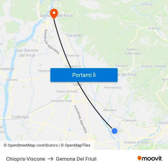 Chiopris-Viscone to Gemona Del Friuli map