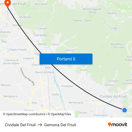 Cividale Del Friuli to Gemona Del Friuli map