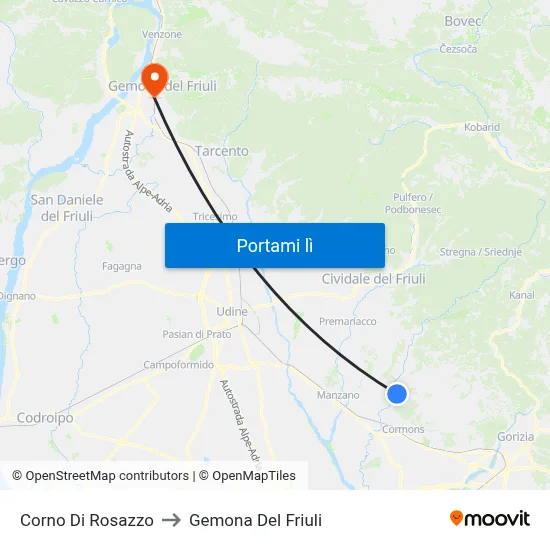 Corno Di Rosazzo to Gemona Del Friuli map