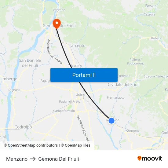 Manzano to Gemona Del Friuli map