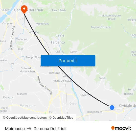 Moimacco to Gemona Del Friuli map