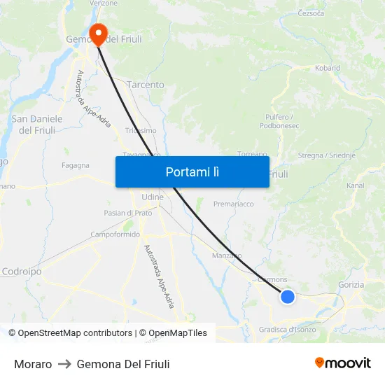 Moraro to Gemona Del Friuli map