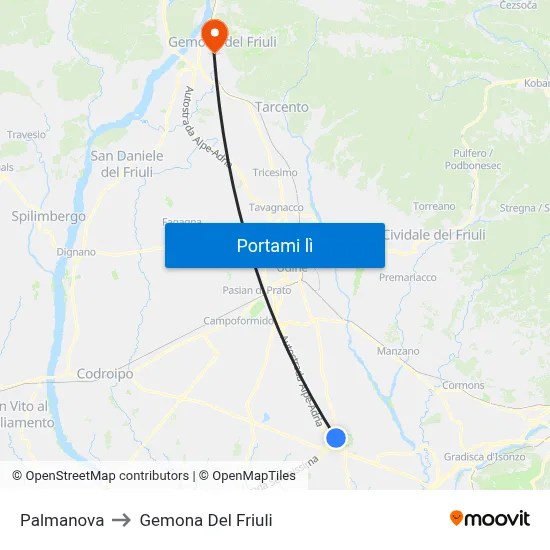Palmanova to Gemona Del Friuli map