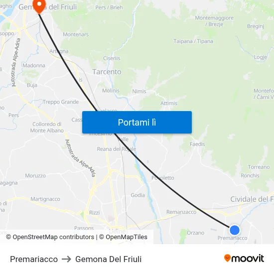 Premariacco to Gemona Del Friuli map