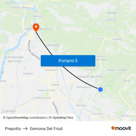 Prepotto to Gemona Del Friuli map