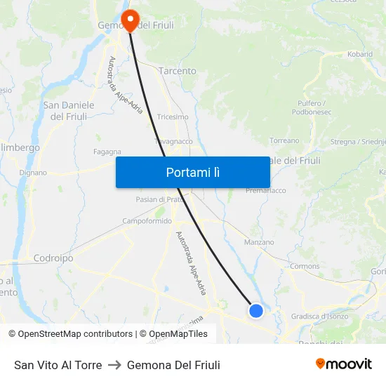 San Vito Al Torre to Gemona Del Friuli map