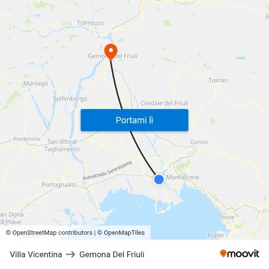 Villa Vicentina to Gemona Del Friuli map