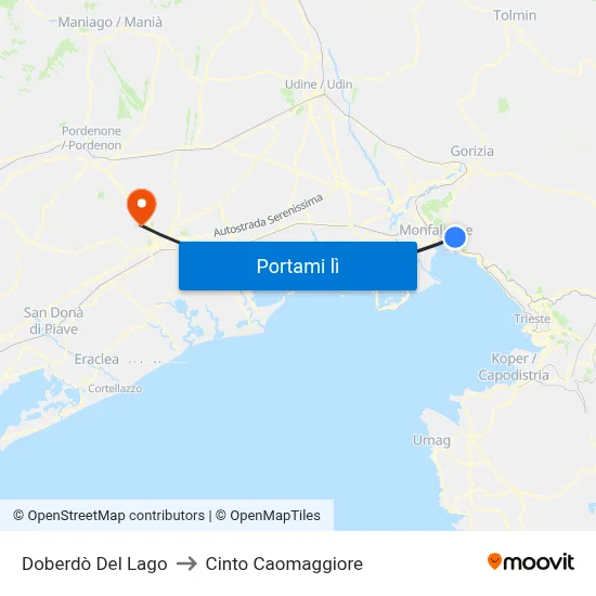 Doberdò Del Lago to Cinto Caomaggiore map