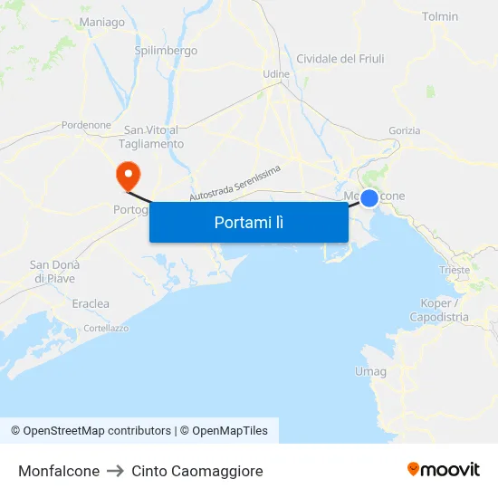 Monfalcone to Cinto Caomaggiore map