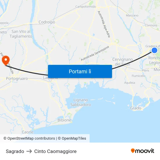 Sagrado to Cinto Caomaggiore map