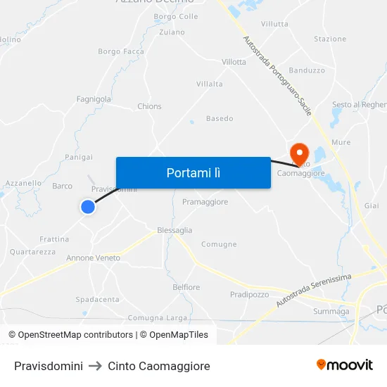 Pravisdomini to Cinto Caomaggiore map